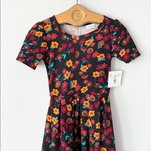 New Lularoe Amelia floral skater dress with pockets size XXS black/orange